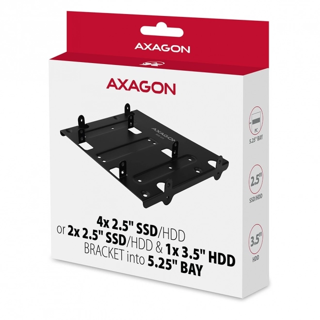 Fekete AXAGON 4x 2.5" merevlemez/SSD beépítő keret 5.25" helyre