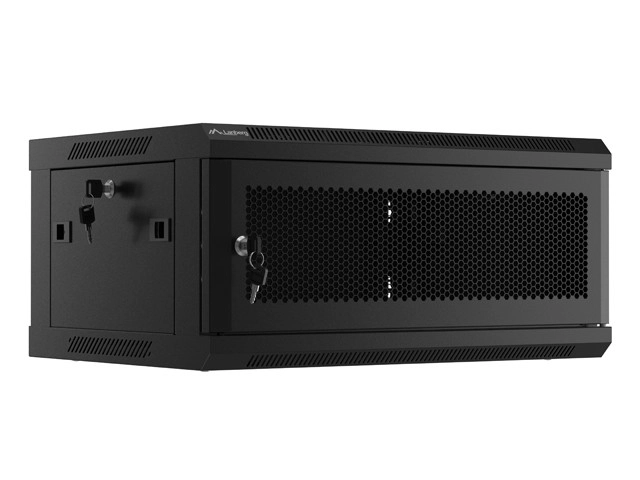 Fali rack szekrény 19 inch 4U perforált ajtóval fekete
