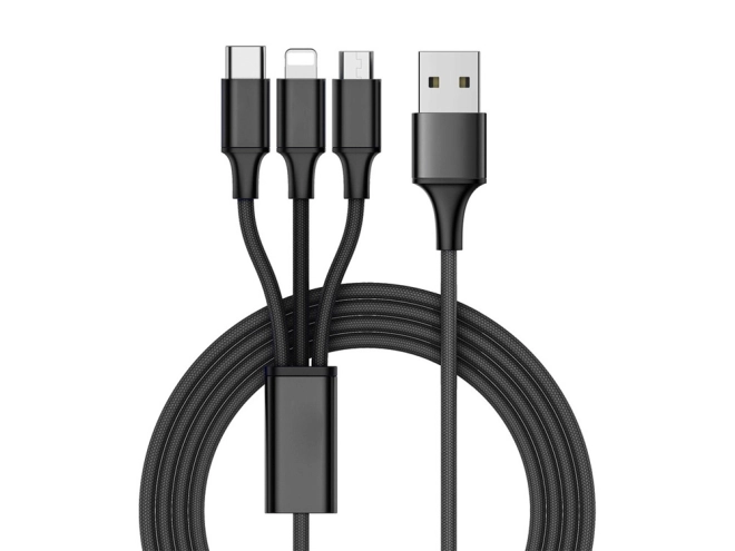 3in1 usb kábel telefonhoz villám kábel iphone micro usb type-c 1.2 m – Fekete