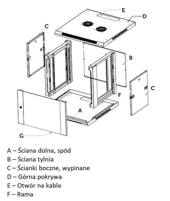 Fali rack szekrény 4U 600x600 fekete üvegajtóval