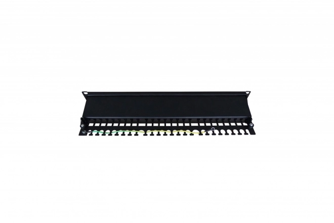 24 portos Patch Panel RJ45 19'' fekete, kategória 6, árnyékolt