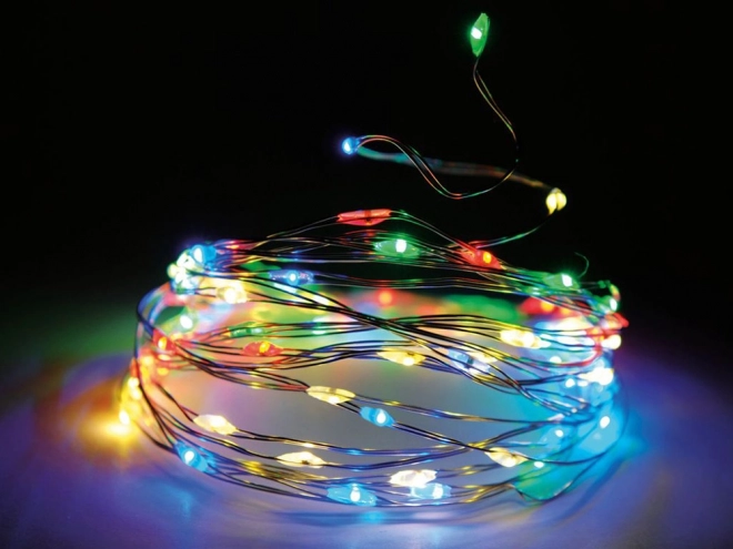 100 LED-es színes drótos fényfüzér elemről működő, 10m