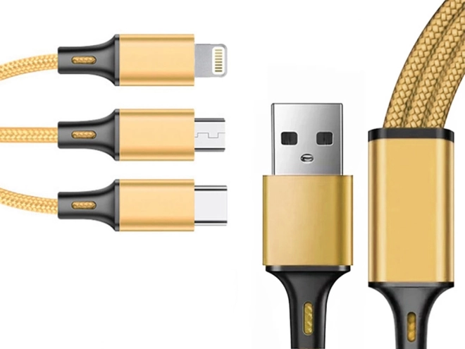 3in1 usb kábel telefonhoz villám kábel iphone micro usb type-c 1.2 m – Sárga