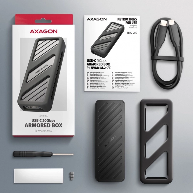 Axagon páncélozott alumínium külső ház USB-C M.2 NVMe SSD-hez
