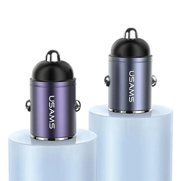 Autós töltő 30W 1xUSB+1xUSB-C gyors töltés acél