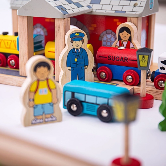 Bigjigs Rail Fa Vasútkészlet hegyi úttal 112 darabból
