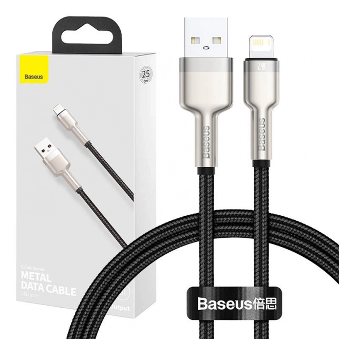 Lightning USB kábel 2,4A - Fekete, rövid (szuper erős szövetborítással) - Baseus