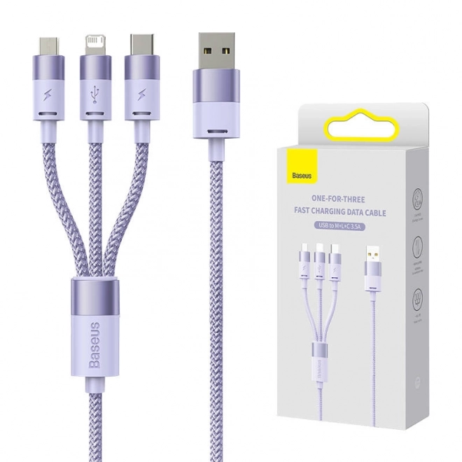 Baseus starspeed töltőkábel USB-C + Micro USB + Lightning, 3 az 1-ben, 1,2 m, lila