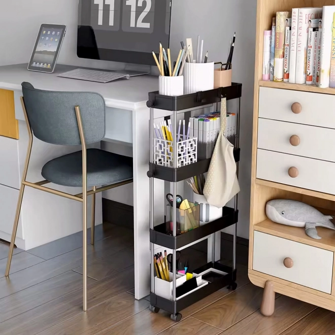 ModernHome műanyag fürdőszobai polc gurulós 4 polccal