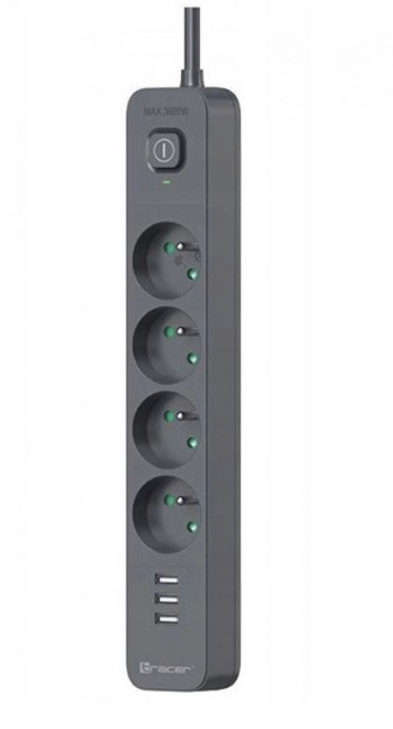 Antitúlfeszültségű elosztó Power Line+ 1,5m (4 aljzat + 3x USB A, 5V 2.4A)
