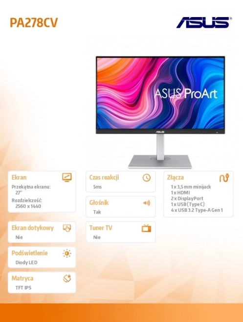 27 hüvelykes IPS monitor WQHD HDMI DP USB-C pivot hangszóróval