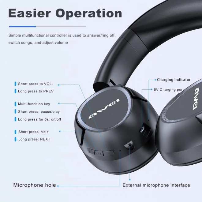 Bluetooth fejhallgató awei fekete