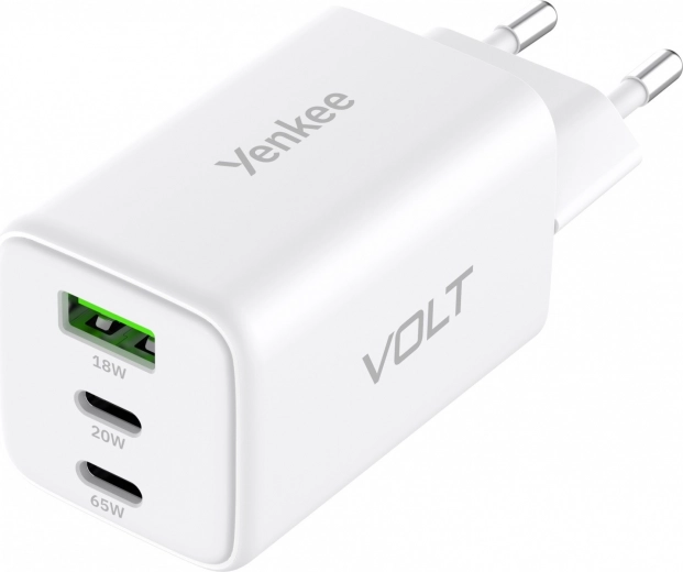 VOLT 65 W GaN hálózati töltő, 3× USB (2× USB‑C + 1× USB‑A) Power Delivery 3.0 és QC 4.0 támogatással