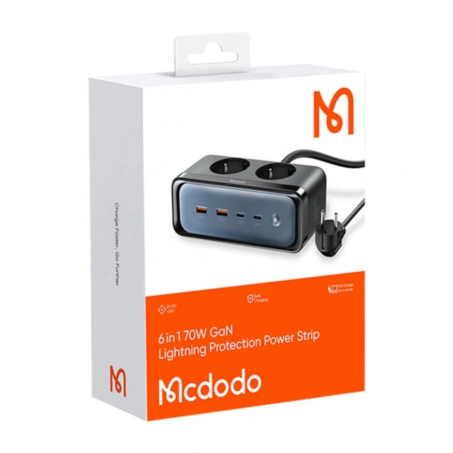 Mcdodo fekete elosztó 2 aljzattal, 6 in 1 USB-C és USB-A