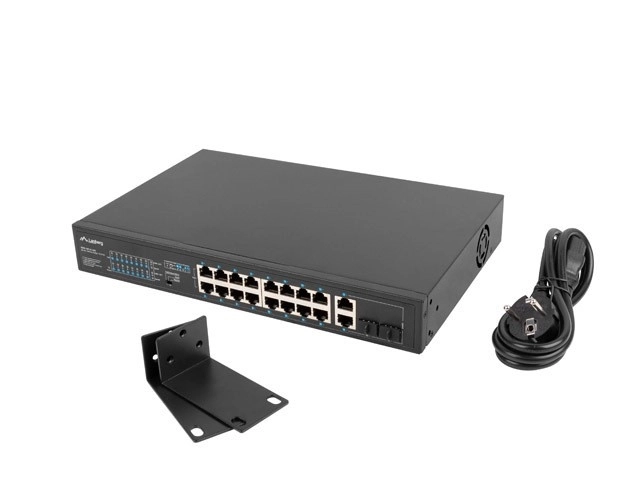 Niezarządzalny PoE+ switch 16 portos Gigabit Ethernet 250W rackhez