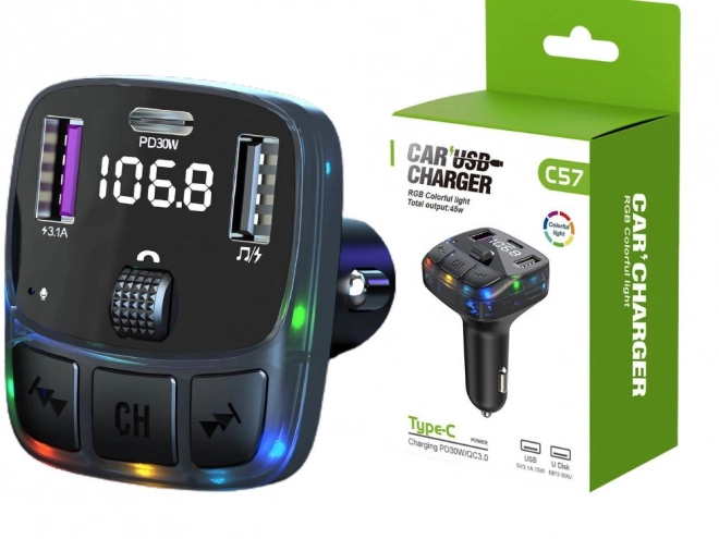 Autós FM Bluetooth Transmitter 5.3 többszörös USB töltővel
