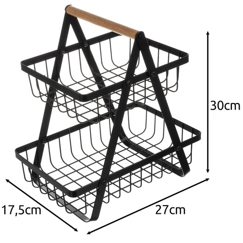 Két szintes gyümölcs- és zöldségtartó kosár, fekete loft stílus