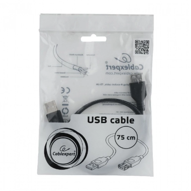 Usb 2.0 kábel hosszabbító, 0,75 m, fekete