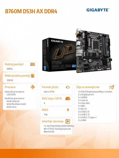 Gigabyte B760M DS3H AX DDR4 alaplap