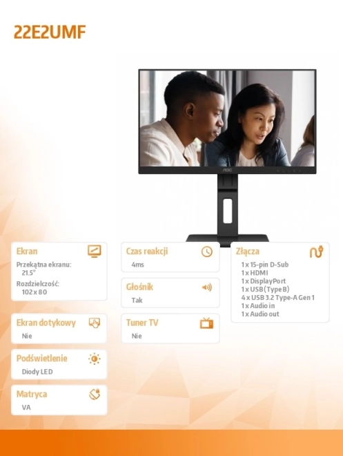 Monitor VA HDMI DP Pivot Hangszórók 21,5 hüvelyk
