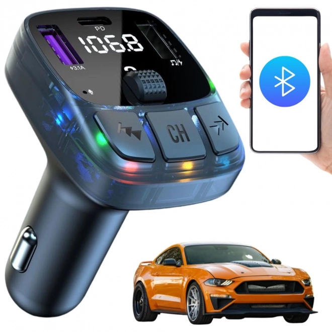 FM adó Bluetooth 5.3, 2xUSB + USB C, MP3 lejátszó, LCD kijelző 12V