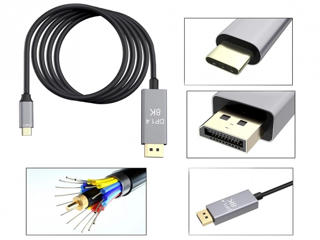 DisplayPort 1.4 és USB-C kábel 8K videó 1,8m