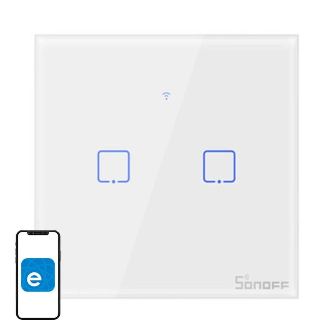 Intelligens világításkapcsoló Sonoff TX WiFi + RF 433 (2 csatorna)