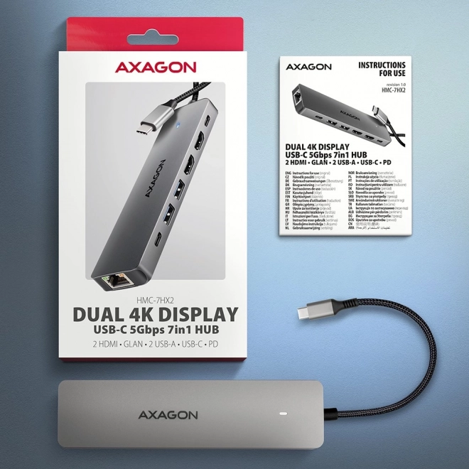 7 az 1-ben AXAGON USB-C többportos hub HDMI-vel és Power Delivery-vel