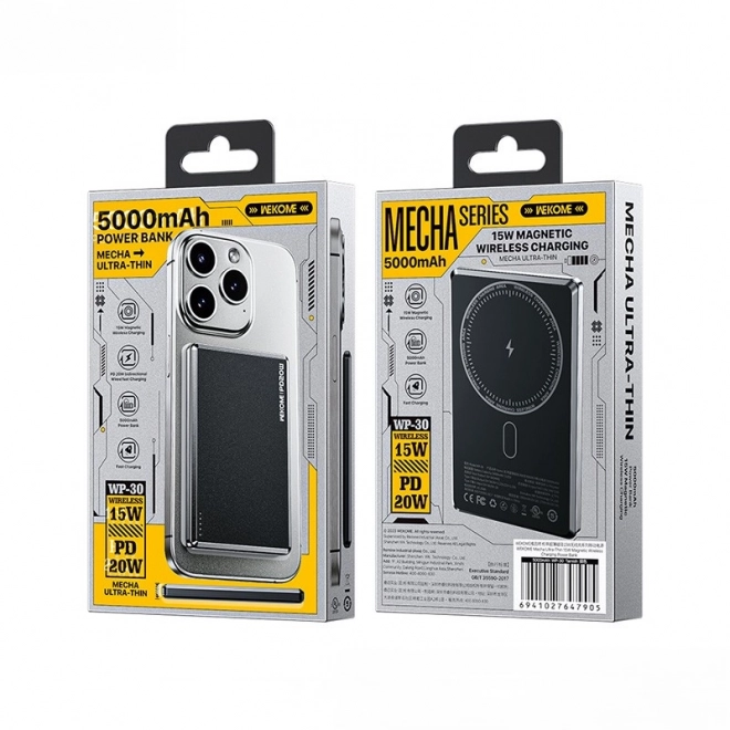 Vezeték nélküli töltő power bank 5000 mAh Fast Charging PD 20W MagSafe