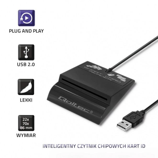 Qoltec intelligens chipkártya olvasó USB C típusú csatlakozóval