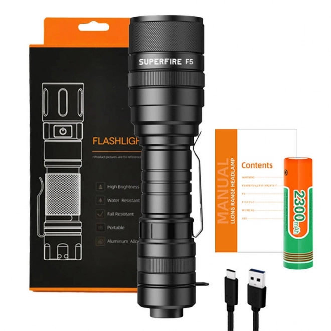 Superfire F5 1100lm USB elemlámpa