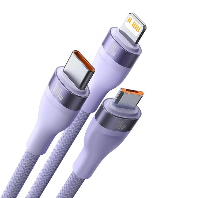 Baseus Flash Series 2 3 az 1-ben fialová kábel USB-C, micro USB és Lightning csatlakozókkal