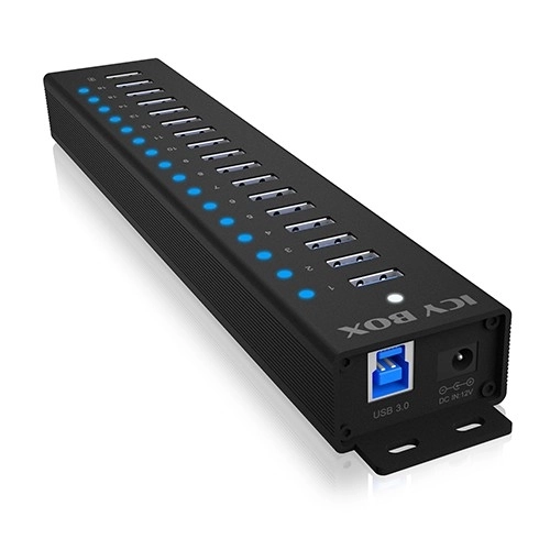 Usb hub 16+1 port, alumínium ház, USB 3.2 Gen 1, 96 Watt adapter