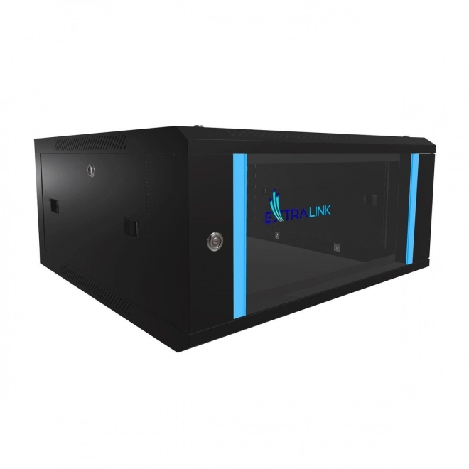 Fali rack szekrény 4U 600x600 fekete üvegajtóval