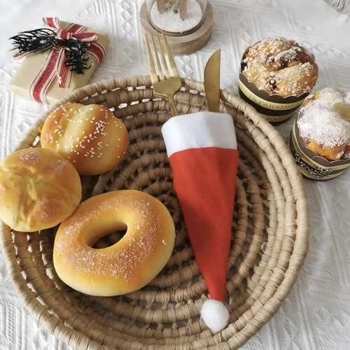 Karácsonyi evőeszköz tok sapka díszlet
