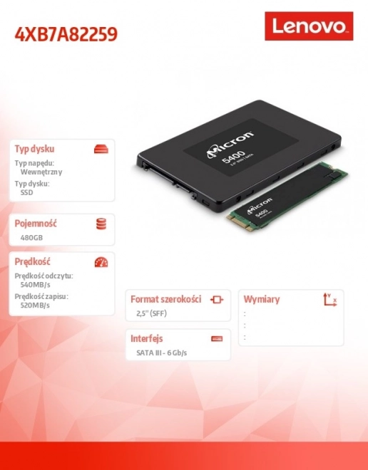 2,5 hüvelykes SSD meghajtó 480GB kapacitással