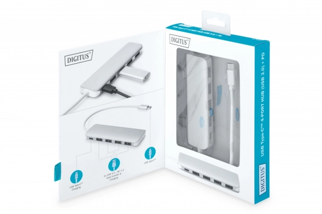 Alumínium 4 portos USB 3.0 hub C-típusú töltéssel