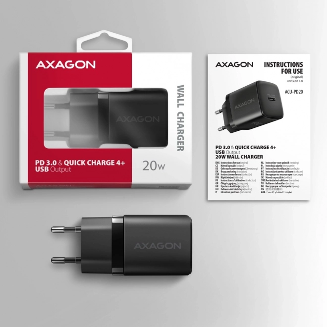 Kompakt gyors töltő AXAGON 20W USB-C csatlakozóval