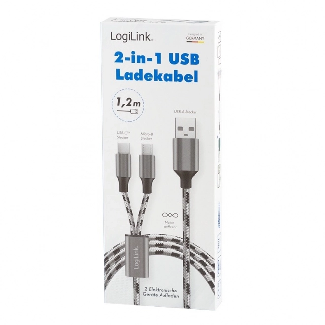 LogiLink 2 az 1-ben USB adatkábellel Micro USB és USB-C csatlakozóval, 1.2 méteres