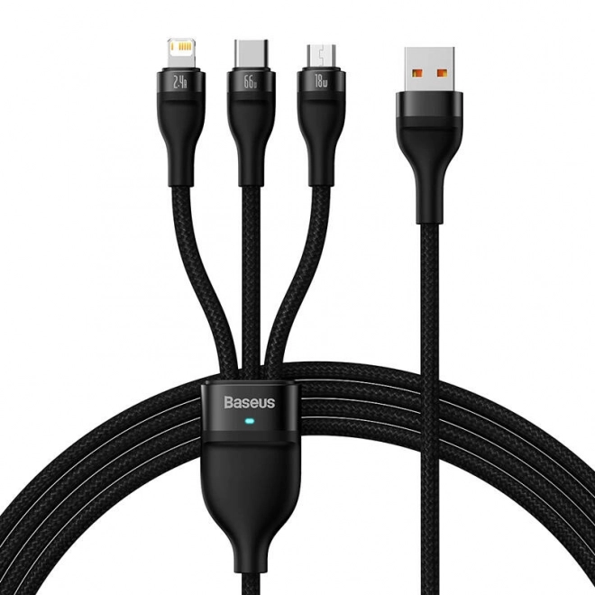 baseus flash ii 3 az 1-ben kábel usb-c, micro usb és lightning csatlakozóval, fekete, 1,2 m