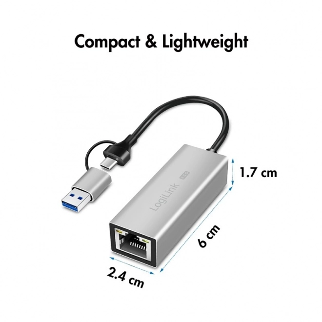 Szürke USB-A/-C adapter 2,5G Ethernethez