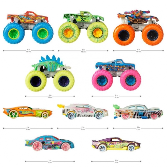 Hot Wheels világító Monster Trucks járművek 10 csomag