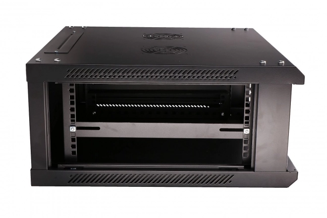 Fali rack szekrény 4U 600x600 fekete üvegajtóval