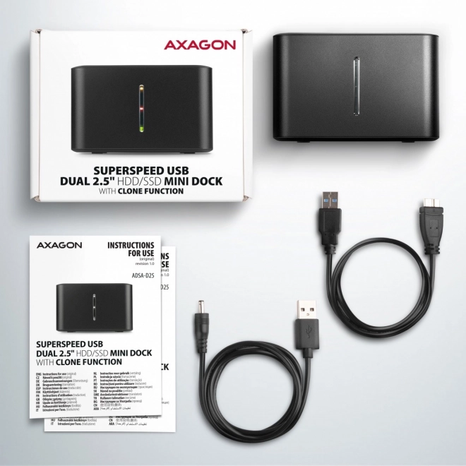 Mini dokkoló állomás 2,5" SATA SSD/HDD Clone USB 3.2 csatlakozással