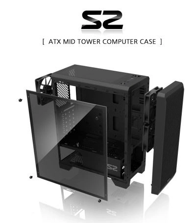 S2 ATX mid torony PC ház 120mm ventilátorral