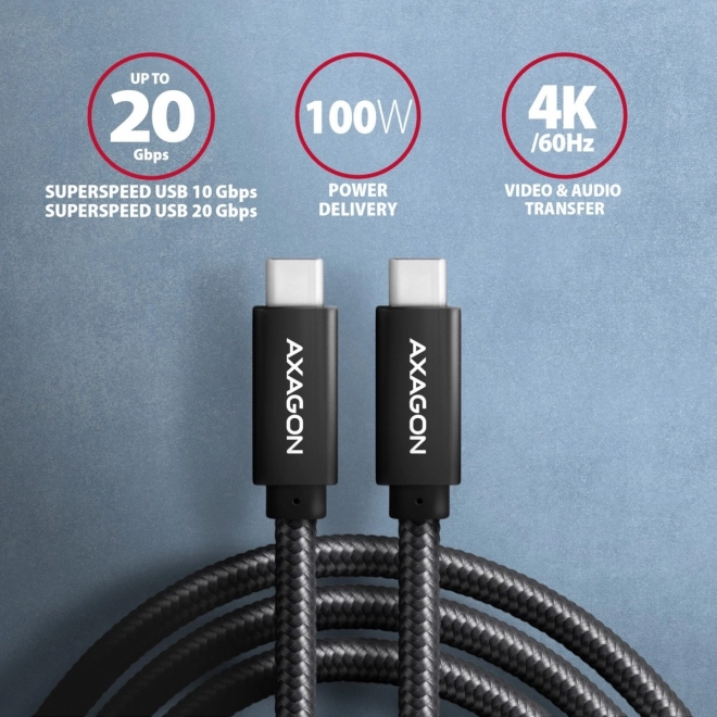 Prémium USB-C - USB-C adat- és töltőkábel 2m, 100W PD, 4K támogatás, nylon borítás, fekete