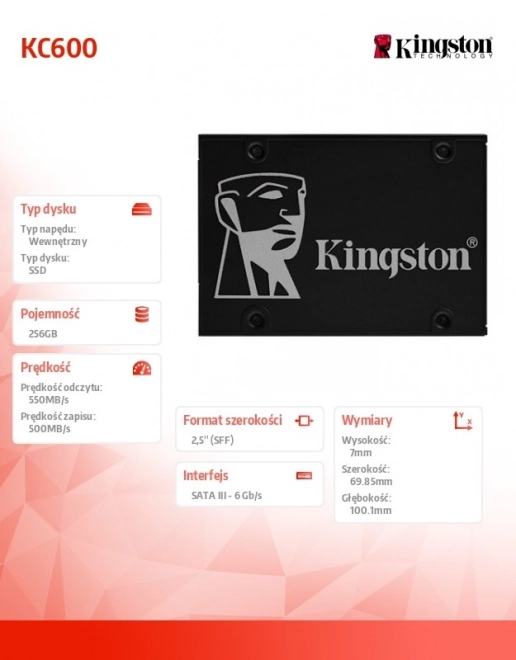 Kingston KC600 sorozatú SSD meghajtó 256GB