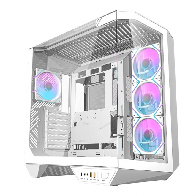 Darkflash számítógépház RGB ventilátorokkal és GPU tartóval, fehér