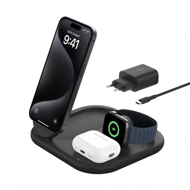 Mágneses töltőállomás BOOSTCHARGE 3 az 1-ben Qi2 15W fekete összecsukható