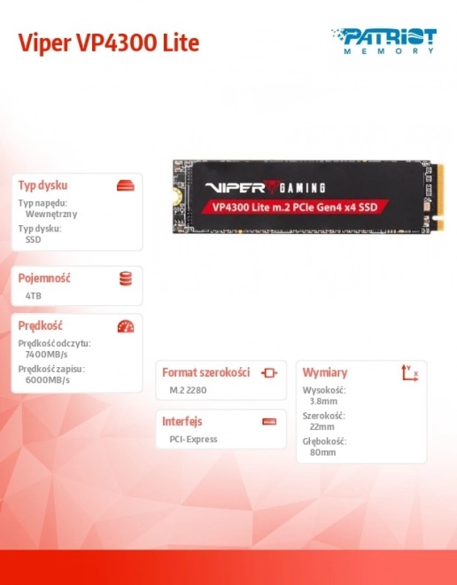 SSD lemez 4TB Viper VP4300 Lite PS5 játékok támogatásával